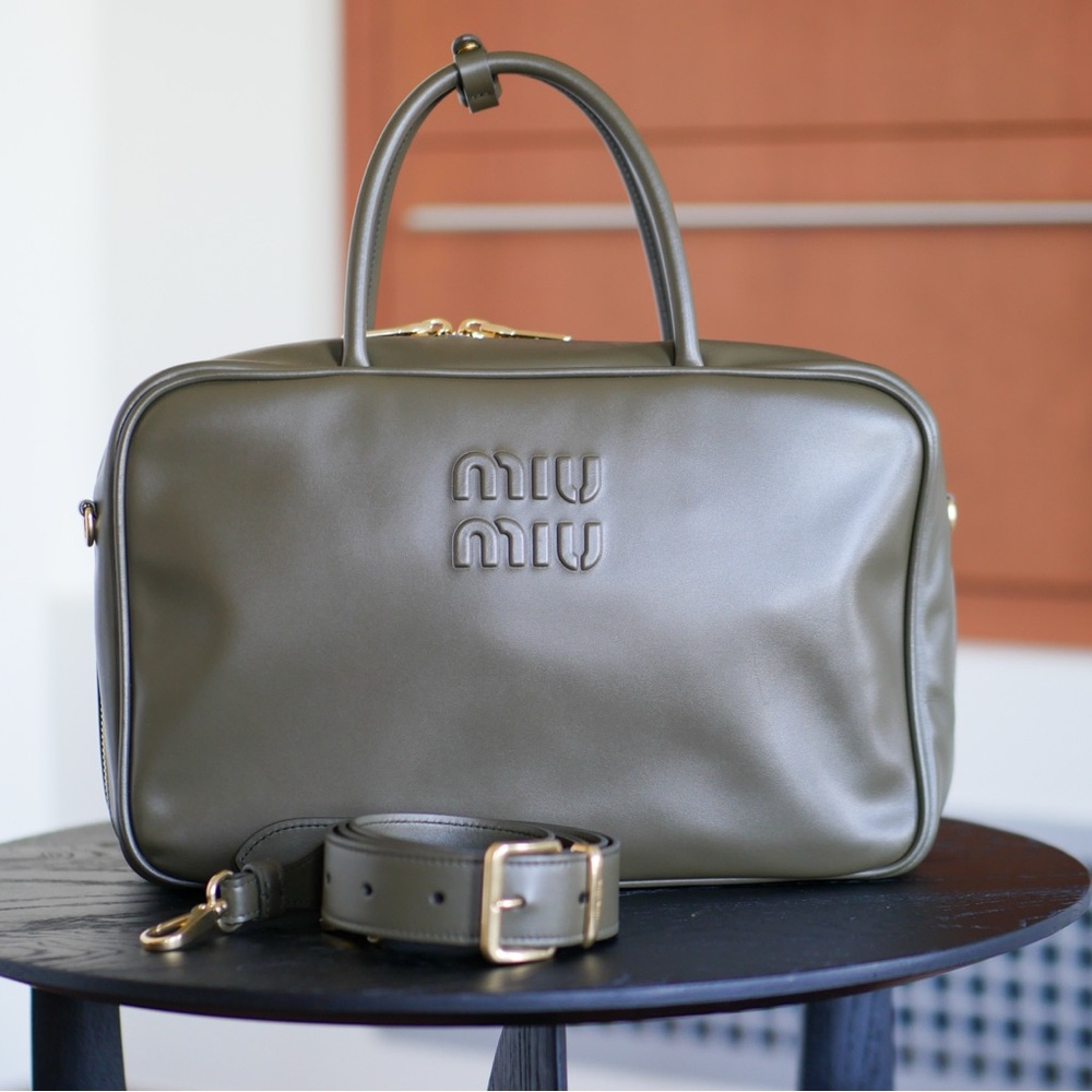 Miu Miu Beau Top Handle Leather Bag w/ strap in Military Green